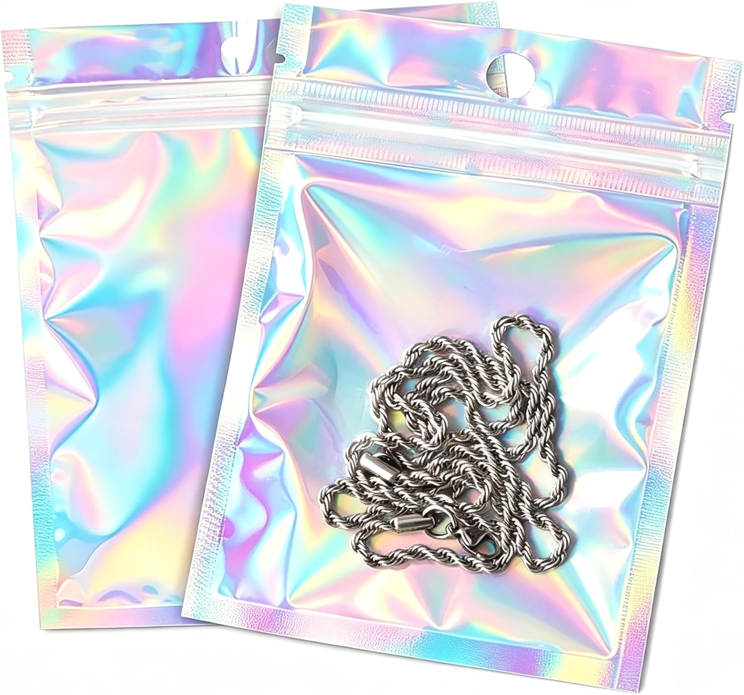 100Pcs Holographic Packaging Bags 3.5x4.7 inch