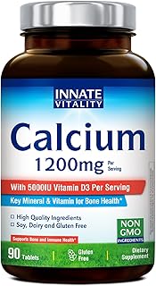 Innate Vitality Calcium 1200 mg with Vitamin D3, 5000IU Vitamin D3, Absorbable Calcium Supplement, Non GMO, No Gluten, for Bone, Immunity, 90 Tablets