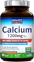 Innate Vitality Calcium 1200 mg with Vitamin D3, 5000IU Vitamin D3, Absorbable Calcium Supplement, Non GMO, No Gluten, for Bone, Immunity, 90 Tablets