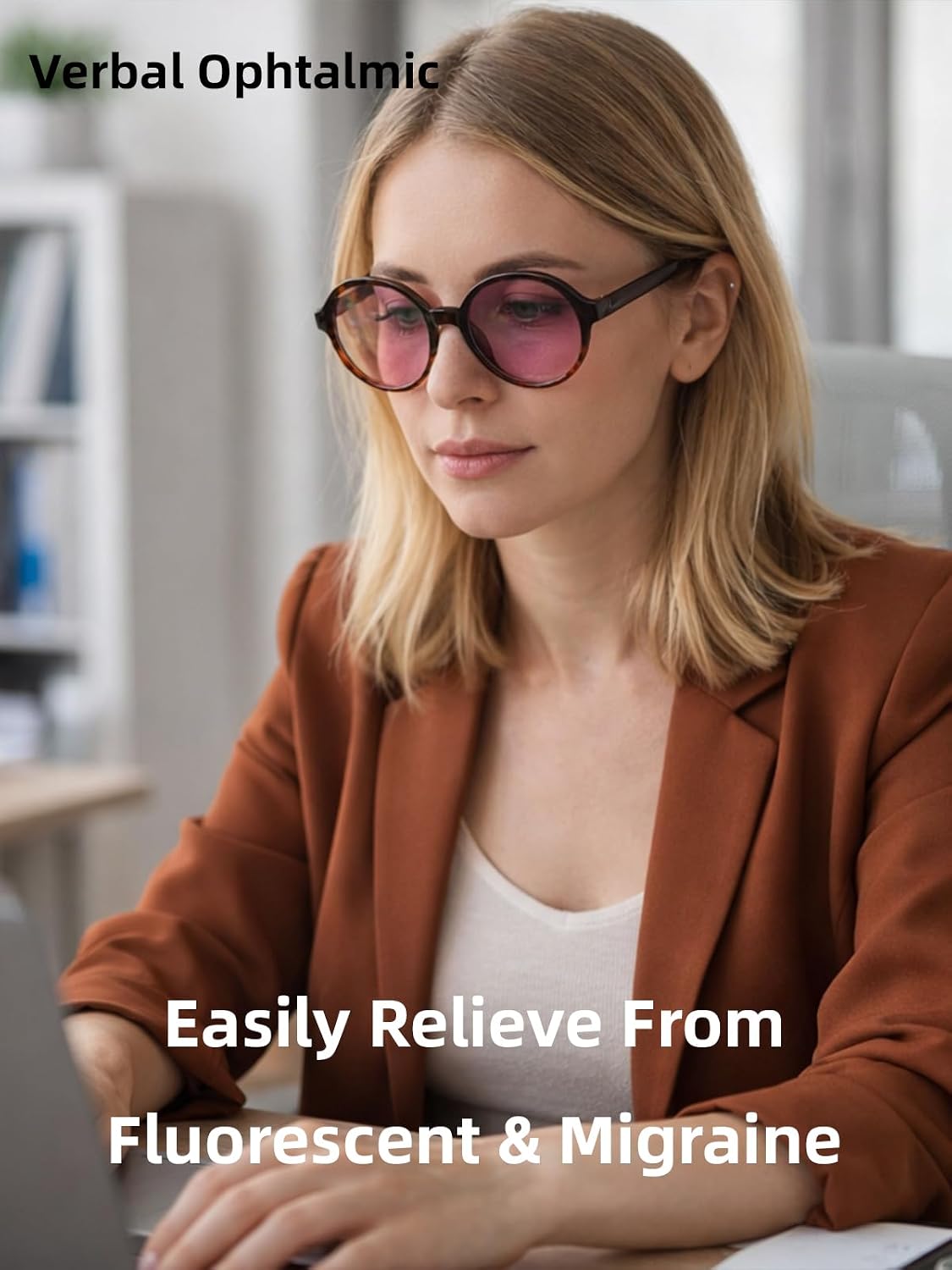 FL-41 Photochromic Migraine Light Sensitivity Glasses for Photophobia/Anti-Blue Light/Fluorescent Light Computer Screen Glare Protection Women