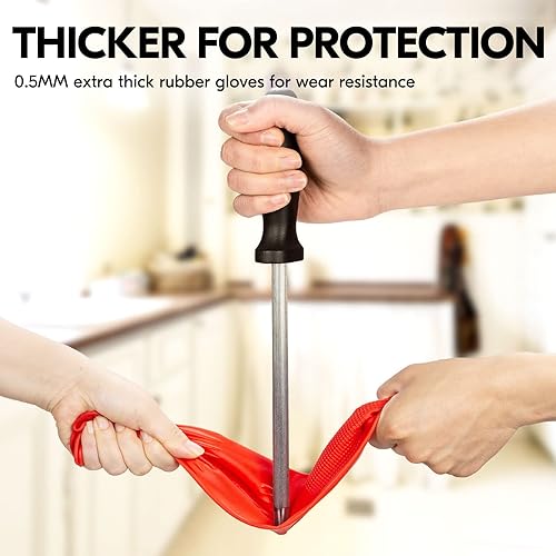 Miniatura 2 de Vgo - 1 par de guantes para lavar platos, guantes reutilizables para el hogar, guantes de cocina, manga larga, látex grueso, limpieza, lavado,