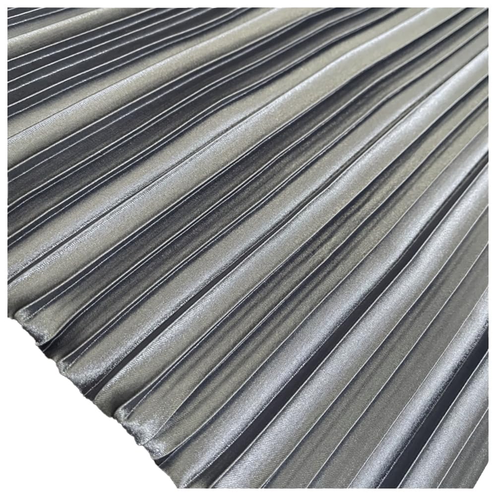 MFfly Satin Pleated Fabric Line Texture Stripe Accordion Plisse Fabric for Dress Skirt Sewing Material 59 inches Width MM476 (Pencil gray, 2 meter stretched)