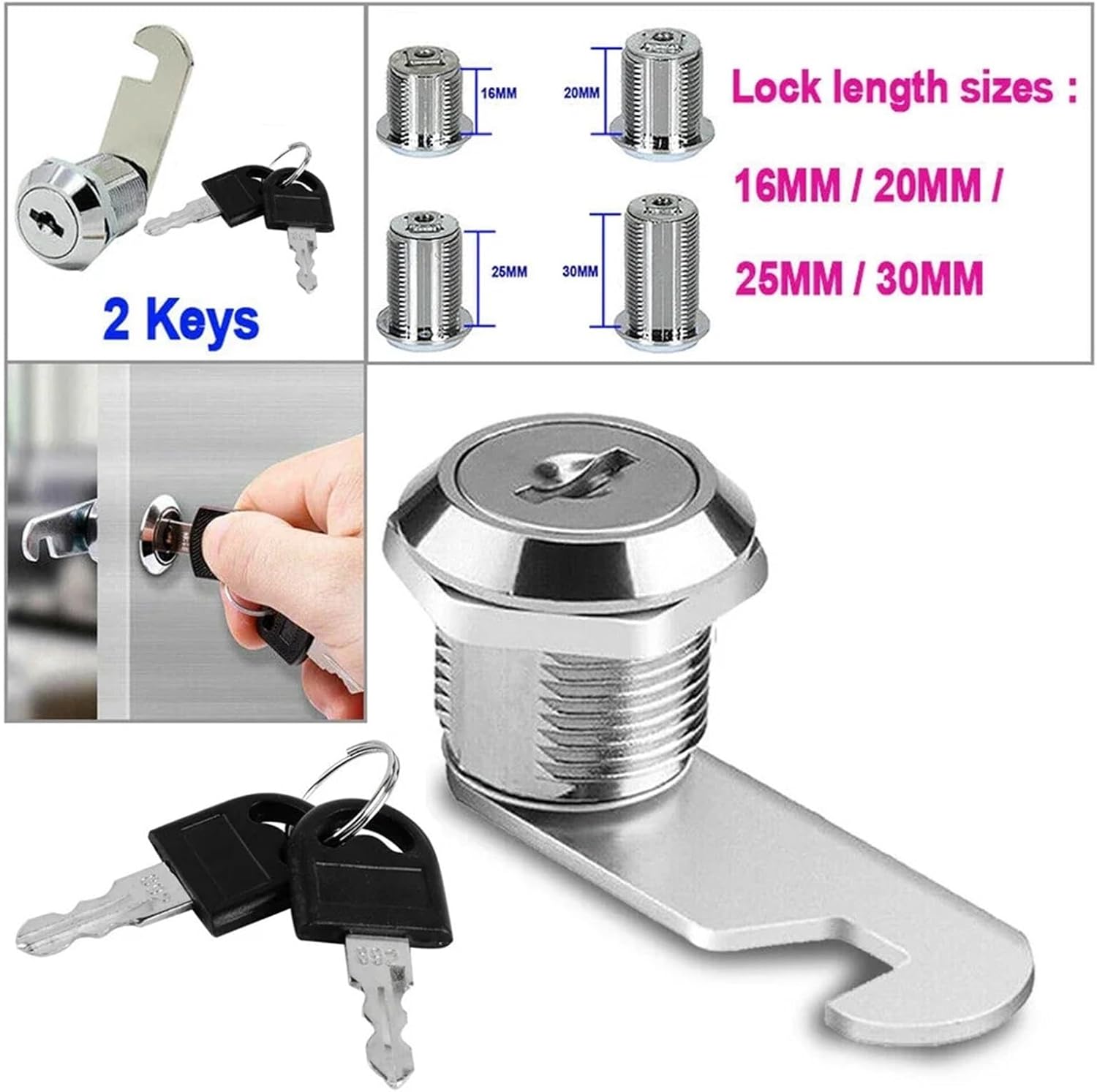 Security Cam Lock 6 Pcs 16/20/25/30mm Security Lock Cylinder Cam with Same Key for Mailboxes(25mm)
