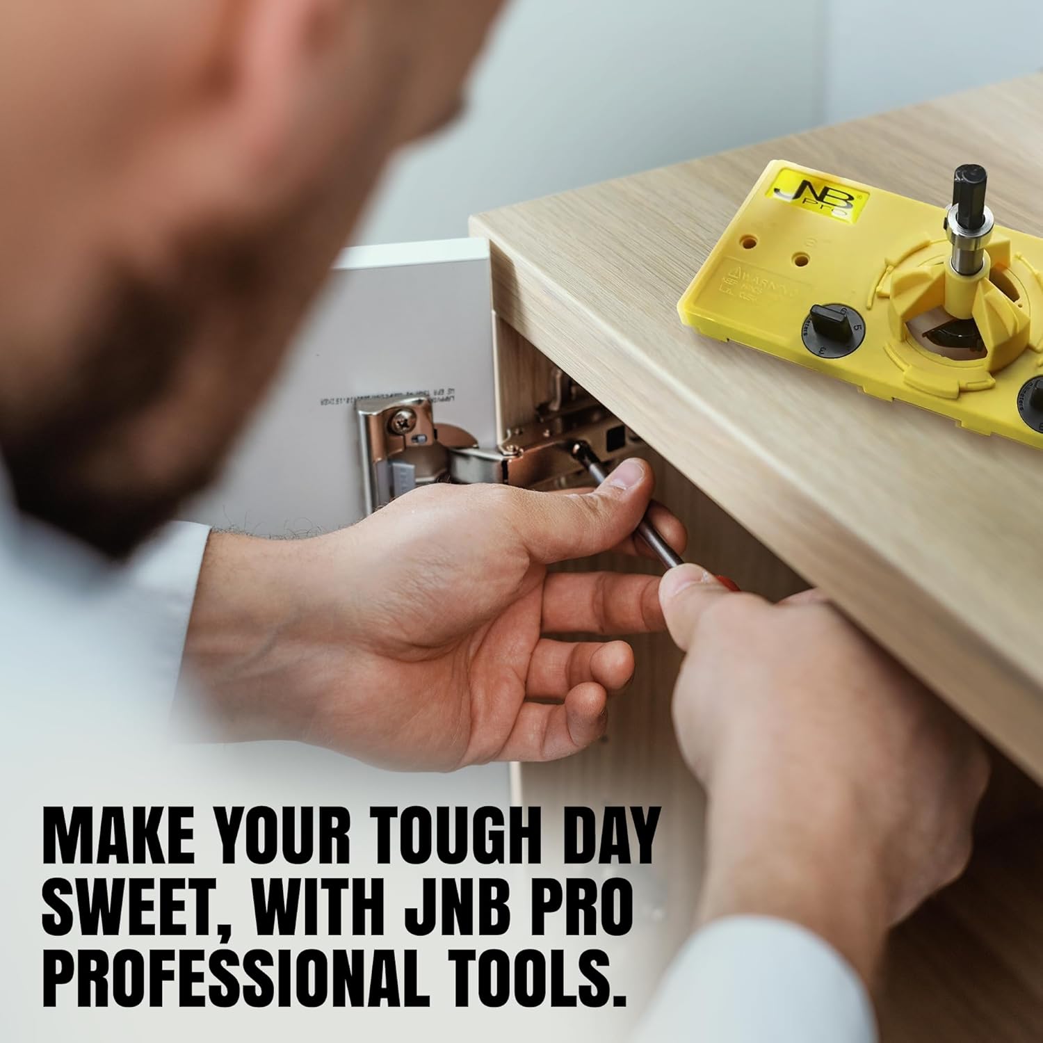 JNB Pro Concealed Hinge Jig Kit with 35mm Carbide Drill Bit, Hidden Door Hinge Template, Cup/European Style Hinges Easy Installation Tool for Kitchen Cabinet Doors
