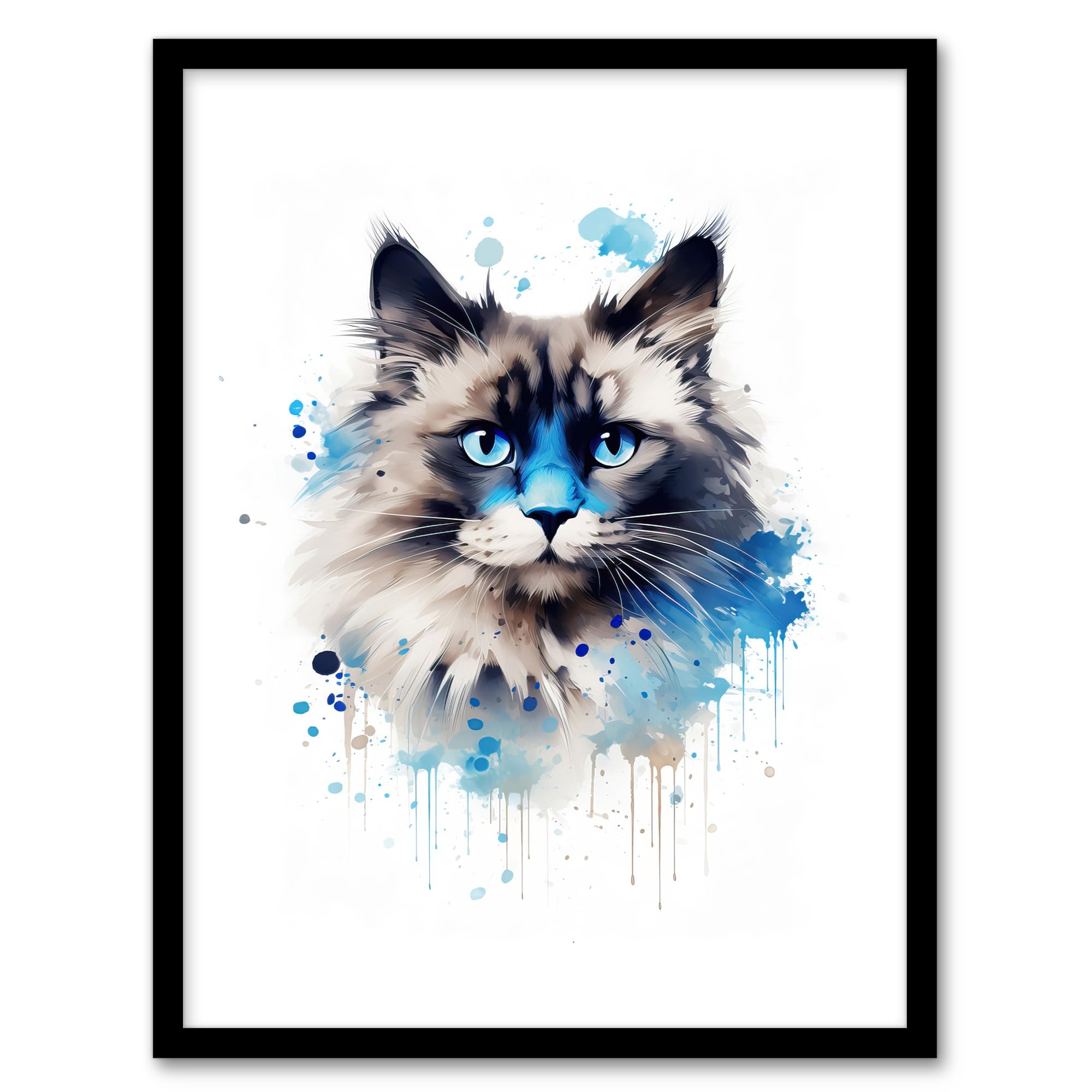Artery8 Birman Cat Lovers Gift Watercolour Pet Portrait Painting Artwork Artwork Framed Wall Art Print 18X24 Inch