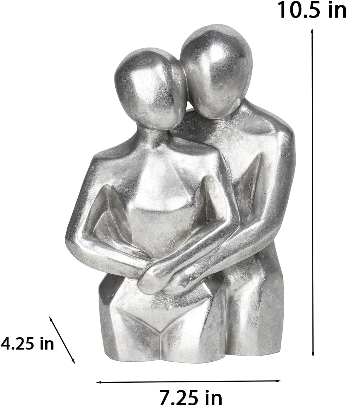 Guichifun Modern Home Decor Lover Statues - Romantic Abstract Hug Couple Statues Silver Resin Collectible Figurines Anniversary Wedding Gift for Livingroom Office Shelf Décor 7.25 x 4.25 x 10.5 Inch