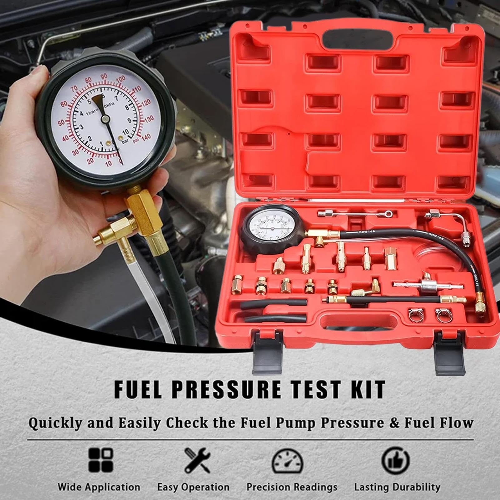 Tester Pressione Olio Rilevatore Di Compressione 0-9,7 Bar Per Iniettori | Kit Tester Olio Motore Per Moto, Auto, Camion, , Casa, Fai Da Te, Officina, Tecnici e Meccanici