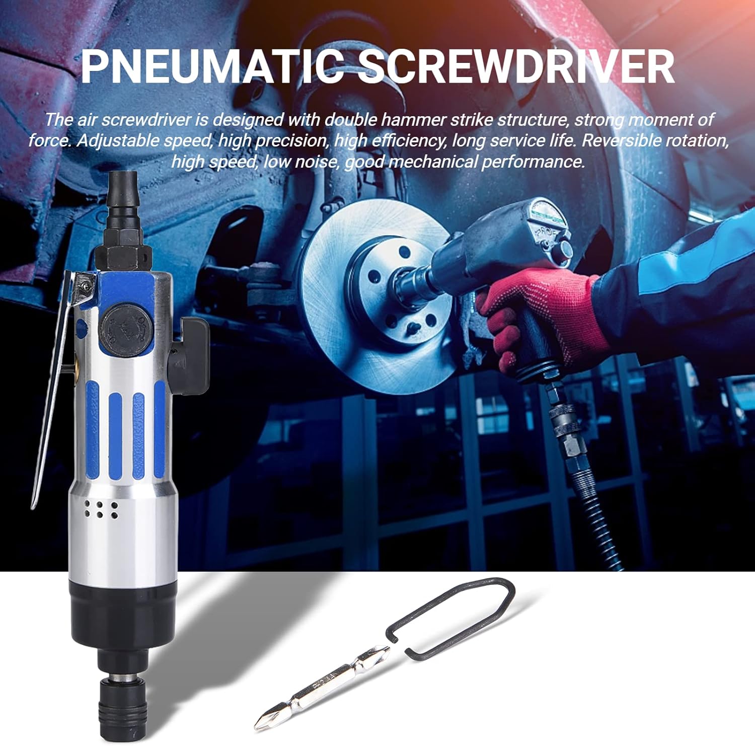 1/4" Pneumatic Air Powered Screwdriver,Straight Hand Reversible rotationProfessional Screw Driver Tool?with Screwdriver Bit