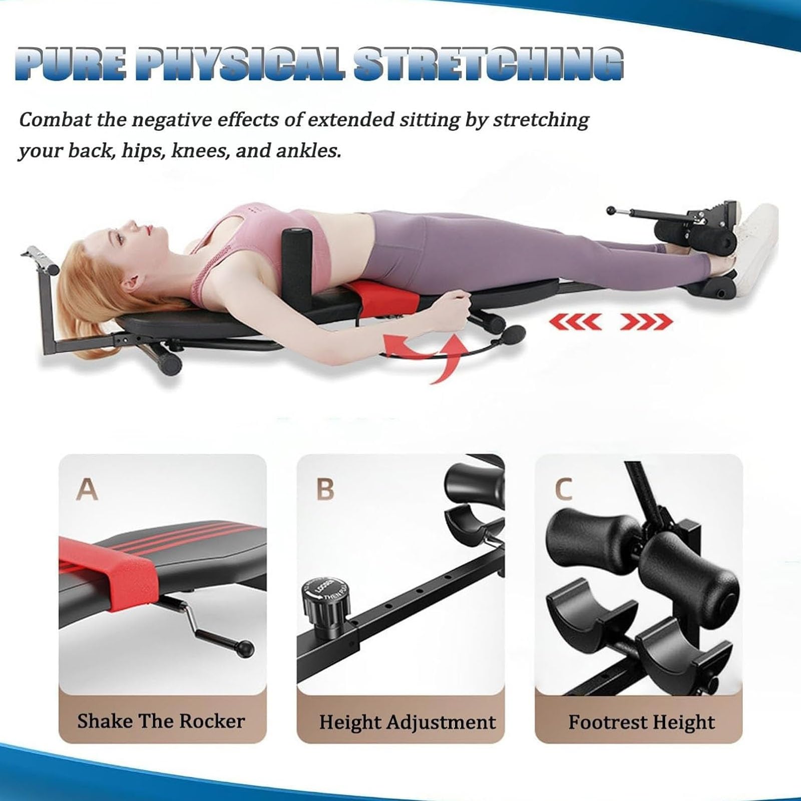 Rückenstrecker Gerät,Inversionsbank Für Das Fitnessstudio,Platzsparende Wirbelsäulenstrecker,Längenverstellbar Back Stretcher,Heimfitness Bauch Und Rückentrainer