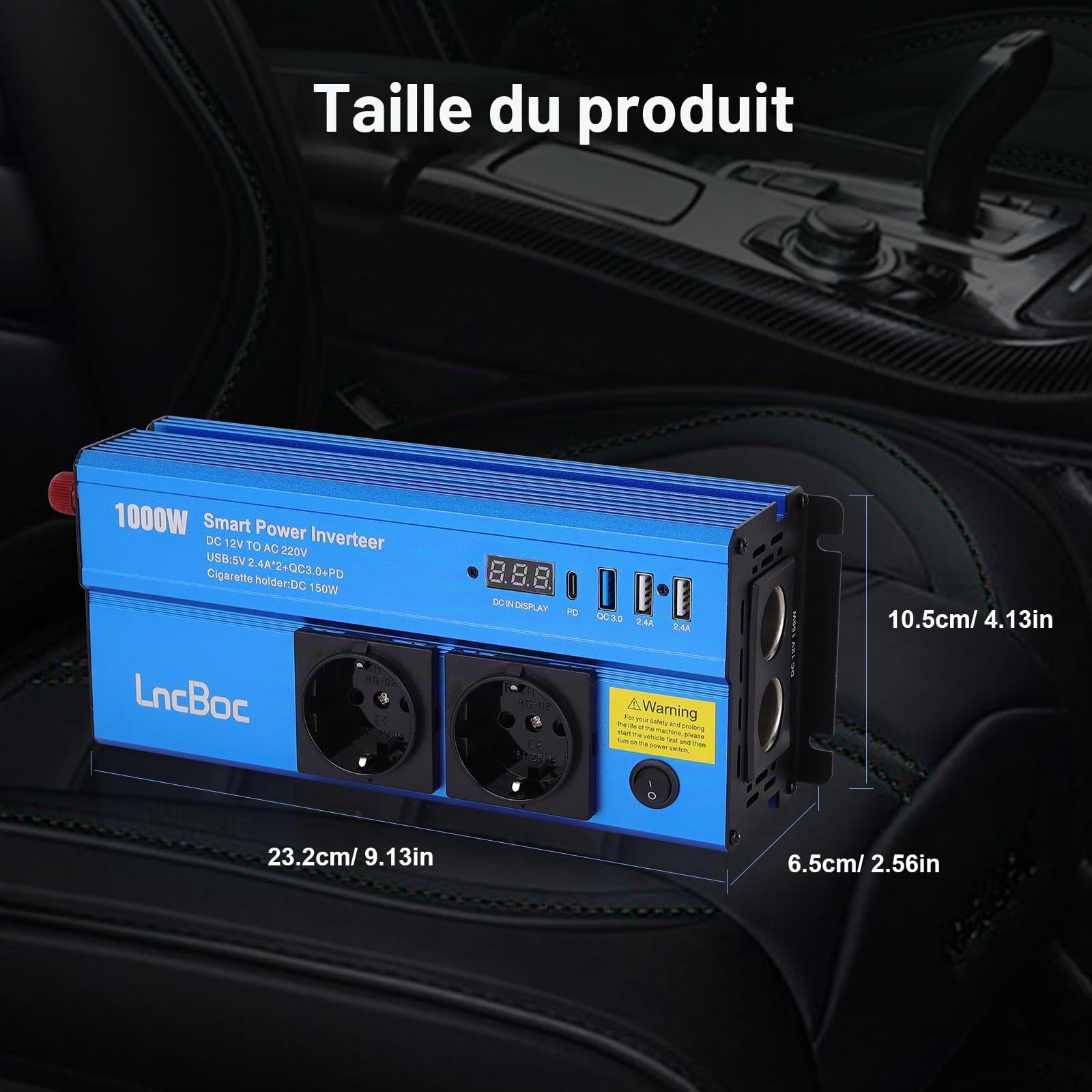 Inverter 12v 220v 1000W Inverter Trasformatore | Caricatore per Auto 2 Alimentazione Standard Europen 4 Porte di Ricarica (1 Chargeur Rapide QC3.0, 1 PD, 2 USB Porte 2.4A)