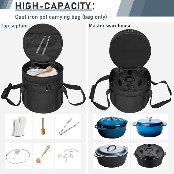 Dutch Oven Bag for 8 Inch Dutch Oven, 2-Layer Oven Travel Bag