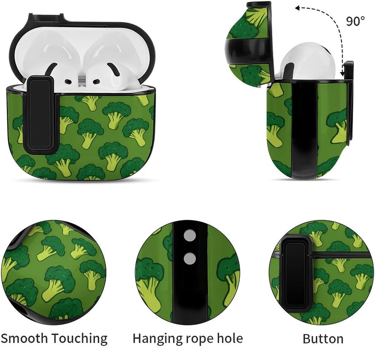 Broccoli Pattern Novelty Protective Cover Compatible with AirPods 4th Case with Lock for Women Men image 5