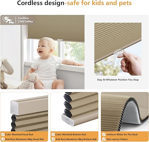 Miniatura 2 de LazBlinds Persianas celulares sin cordón, opacas de privacidad, con diseño de panal para el hogar, aislamiento térmico, reducción de ruido para
