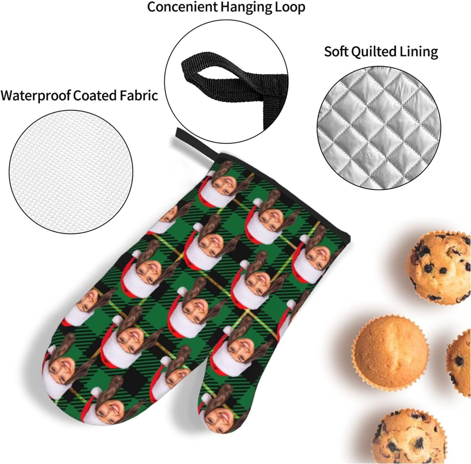 Personalized Oven Mitts, Custom Oven Mitts and Pot Holders with Your Face for Unique Baking,Kitchen Cooking as Christmas, Thanksgiving Gift