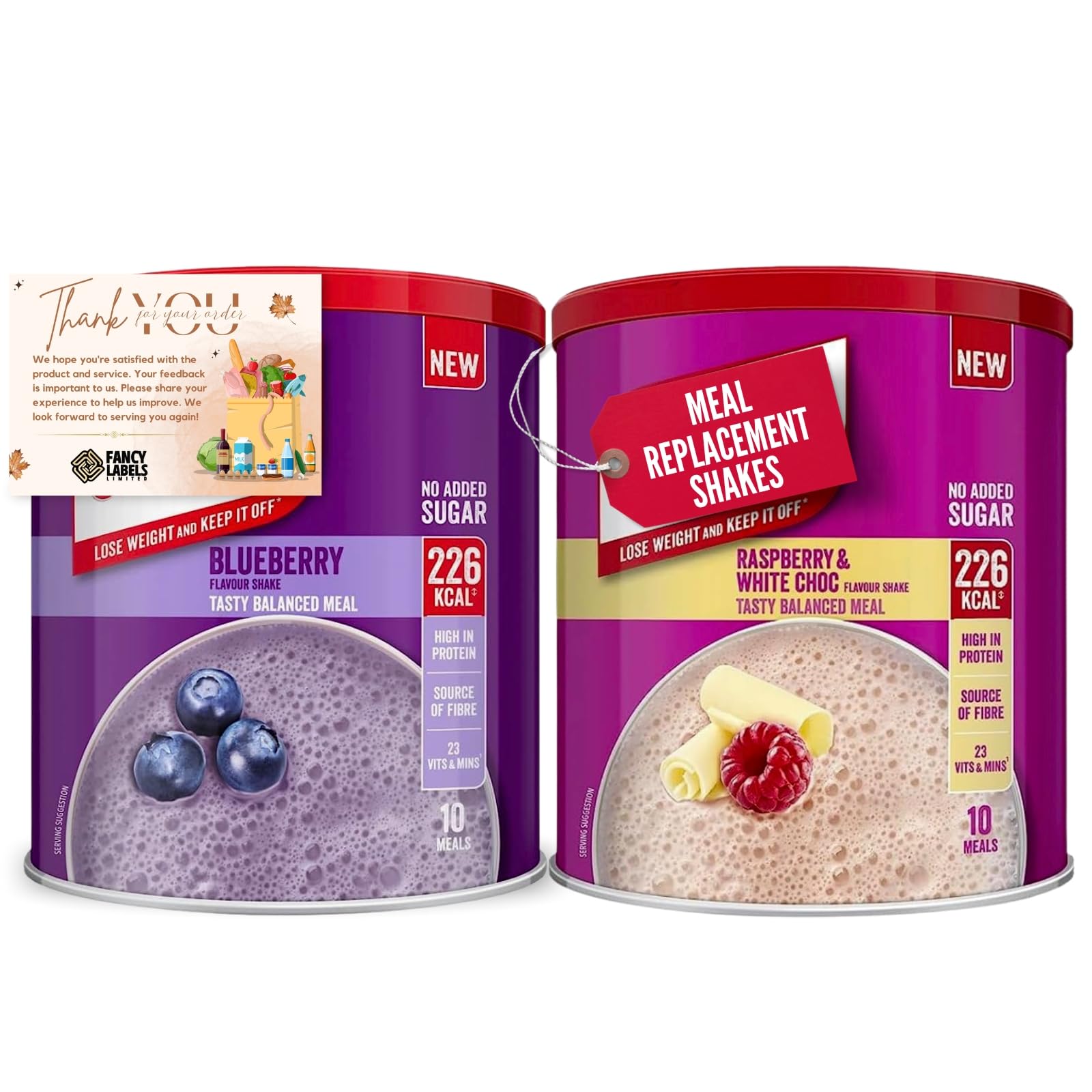 Meal Replacement Blueberry And Raspberry & White Chocolate Meal Shake Powder 365g 10 Servings Bundle with Fancy Labels Thank You Card | Healthy Shake for Balanced Diet Plan