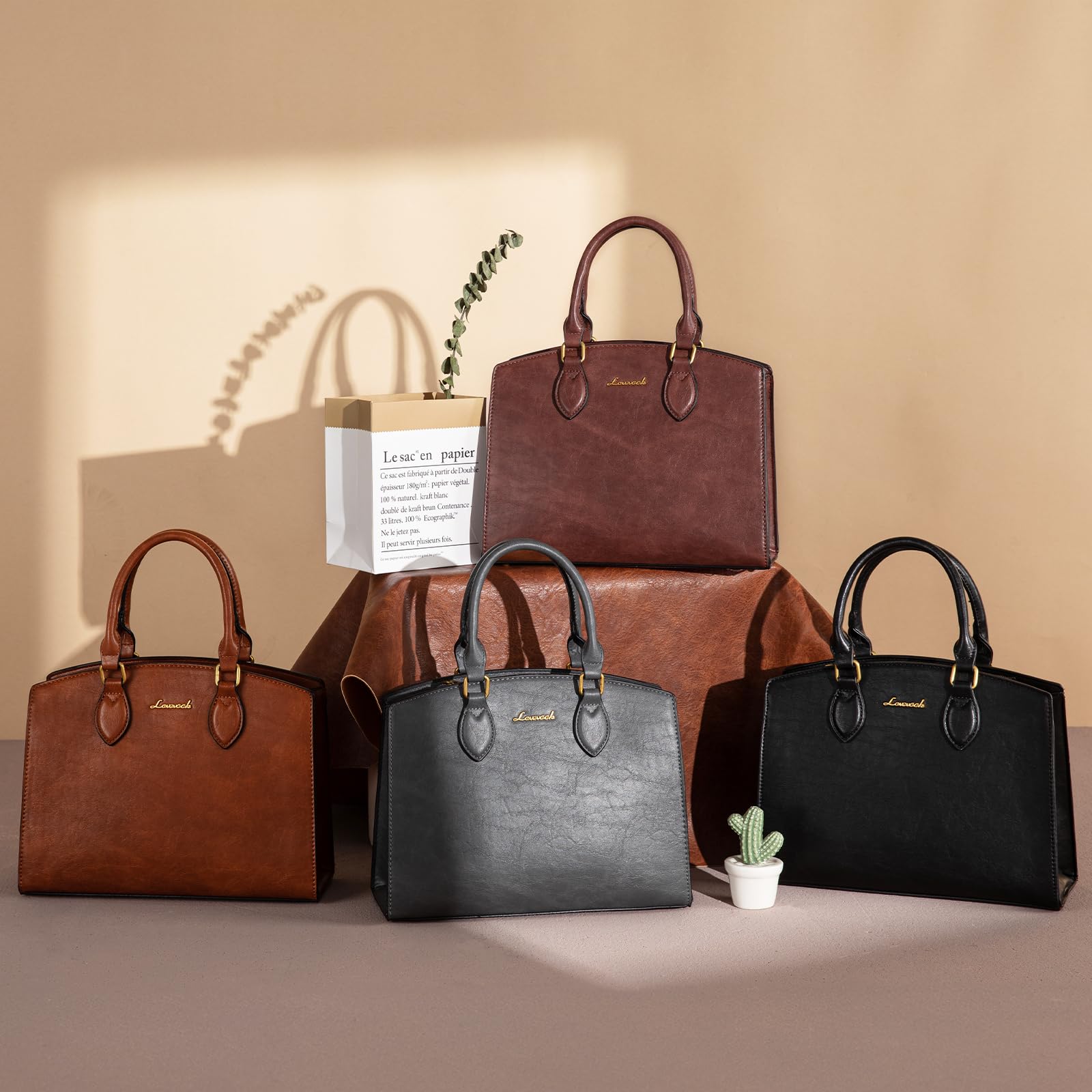 Bolso vintage tote para mujer de cuero PU miniatura 7