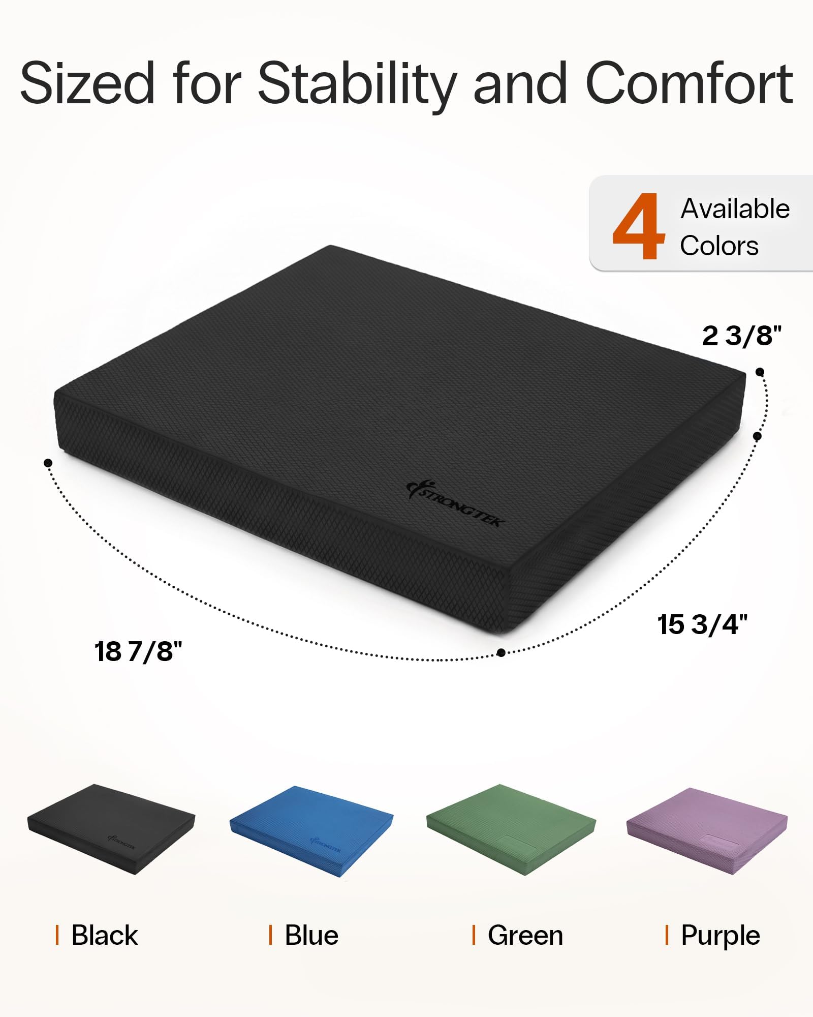 StrongTek Cuscinetto extra largo in schiuma per fisioterapia, 48,3 x 40,1 x 6,1 cm, imbottitura in schiuma TPE ad alta densità per esercizi, maggiore stabilità, forza del core, antiscivolo e