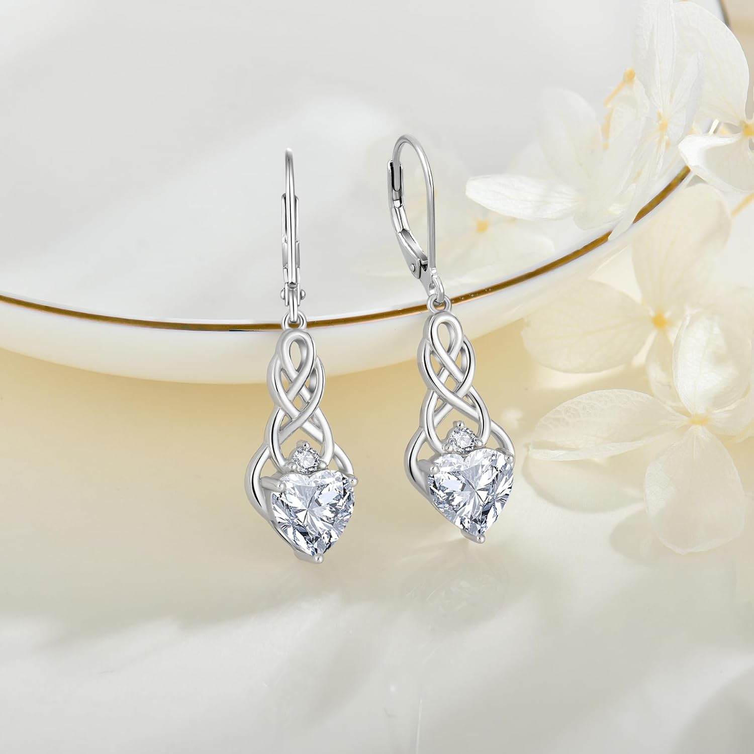 FJ Infinity Celtic Knot Earrings 925 Sterling Silver Dangle Drop Birthstone Earrings Irish Good Luck Jewelry for Women - Image 4