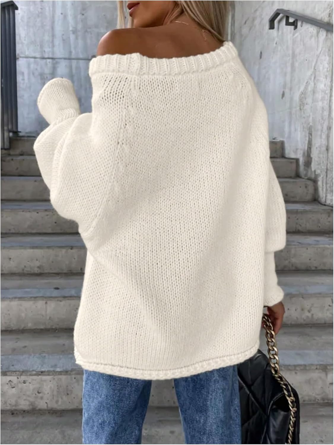 GORGLITTER Women's Off The Shoulder Sweater Oversized Long Sleeve Knit Loose Pullover Long Sweaters Tops Jackets Outfits - Image 2