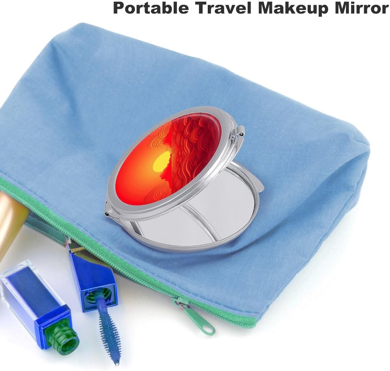 Red Sunrise Portable Makeup Mirror, Sided Travel Hand Mirror Mini Folding Mirror for Precise Makeup Women Daily Use
