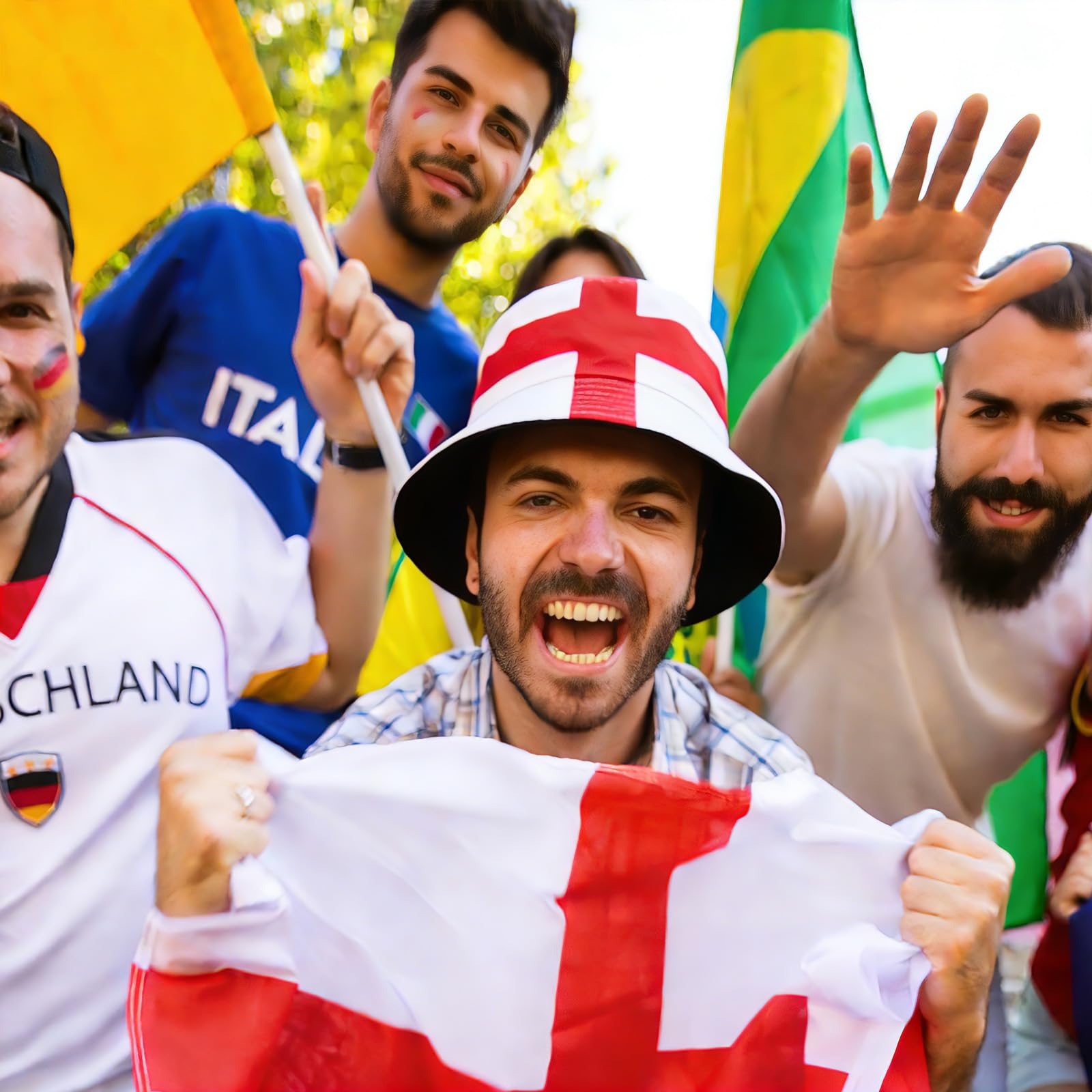 Anglia kapelusz typu bucket St George's Cross - dorosły jeden rozmiar pasuje do wszystkich 56-58 cm bawełniany kapelusz przeciwsłoneczny dla mężczyzn i kobiet - uniseks angielska flaga czapka