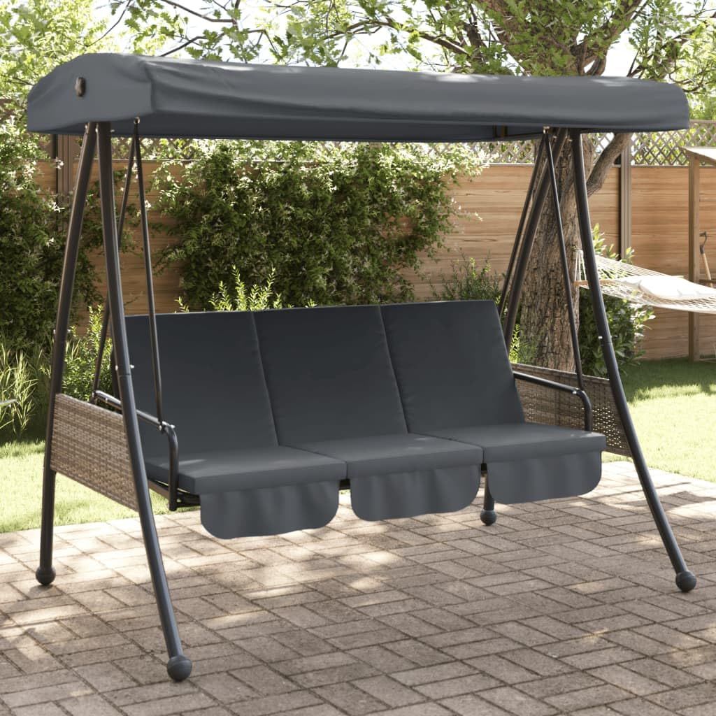 Hollywoodschaukel mit verstellbarem Dach, Gartenbank mit Schlaf-Funktion, 3-Sitzer Gartenschaukel aus pulverbeschichtetem Stahl, Dunkelgrau