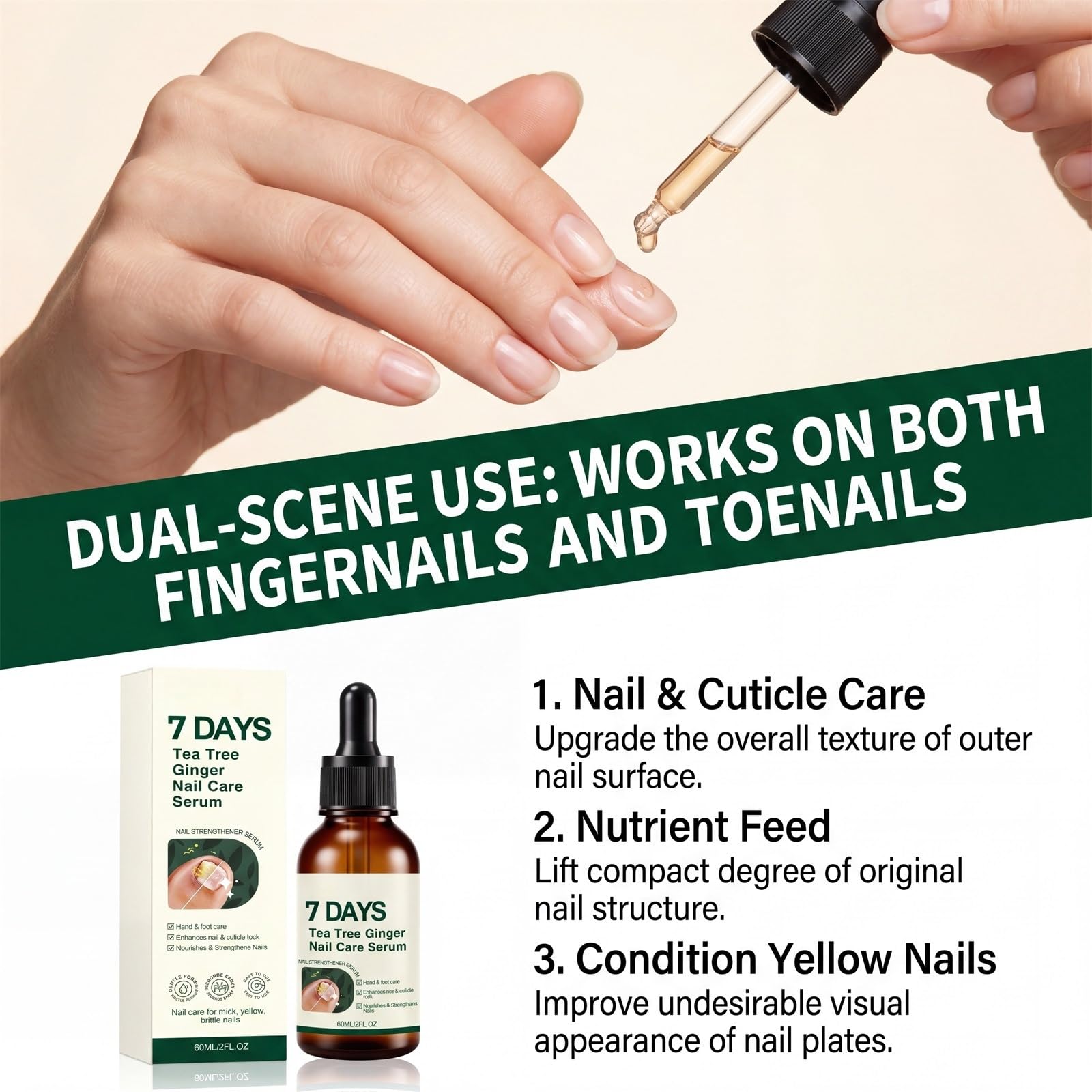 7-Tage-Nagelpflegeserum mit Teebaum und Ingwer, härtet und stärkt die Nägel, Nagelhautpflegeöl, fortschrittliche Formel für verfärbte und beschädigte Nägel, schwache und brüchige Nägel (6Stück)