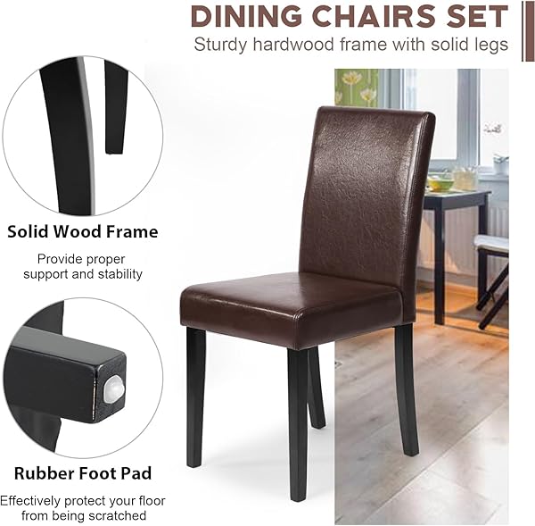 FDW Dining Chairs Dining Room Chairs Parsons Set of 4 Dining Side Chairs for Home Kitchen Living Room (Brown) - 5