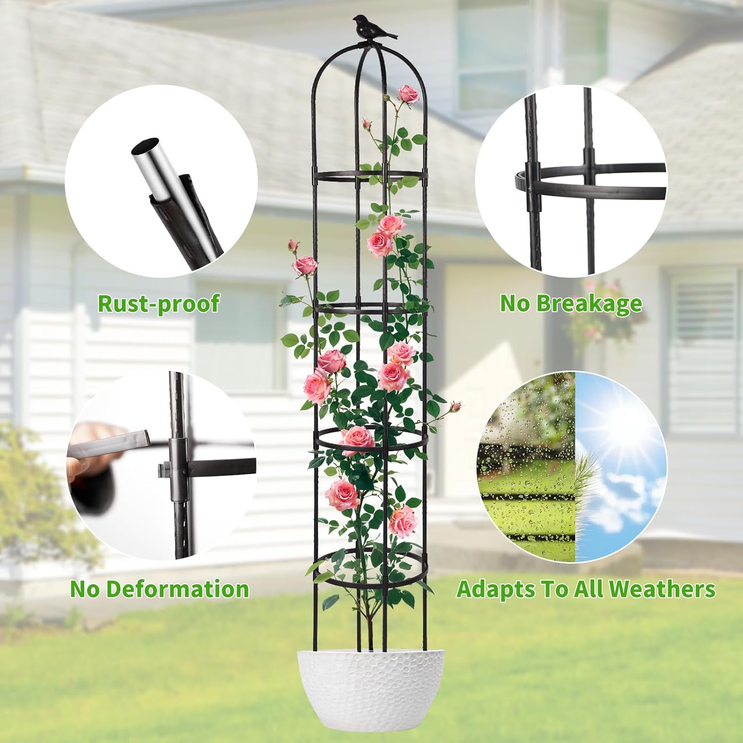 Garden Obelisk Trellis for Climbing Plants,6ft Cucumber Trellis Support for Potted Plants Rose,Rustproof Plant Flower Outdoor, Black, 2PCS