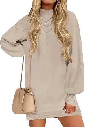 MILLCHIC Women's Oversized Turtleneck Sweater Dress - Long Lantern Sleeve Loose Knit Dress In Navy