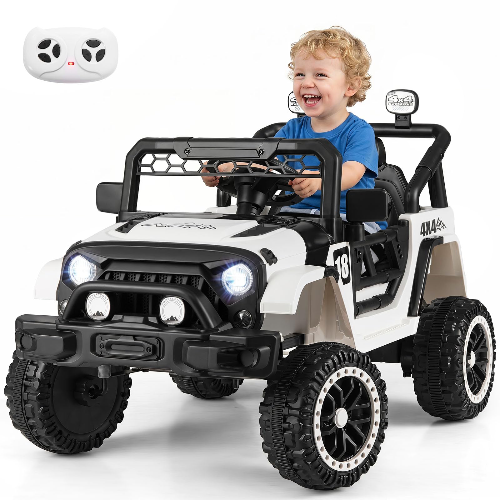 COSTWAY 12V Kids Ride on Car with Remote Control (Black+White)