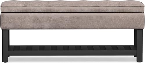Miniatura 6 de SIMPLIHOME Cosmopolitan - Banco otomano rectangular de transición de 44 pulgadas de ancho con parte inferior abierta en piel sintética vegana gris