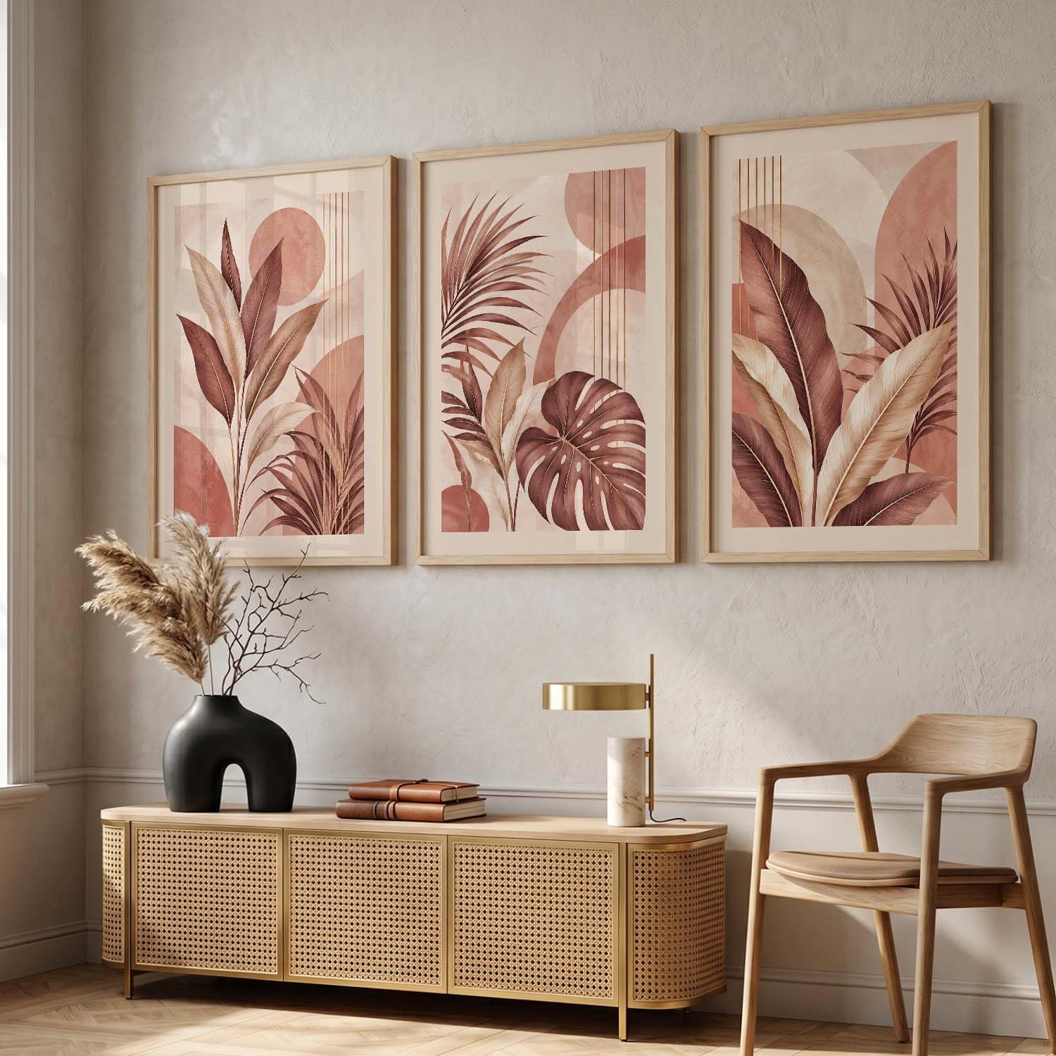Bohemian Floral Wall Art Set - 3 Prints with Frame -4