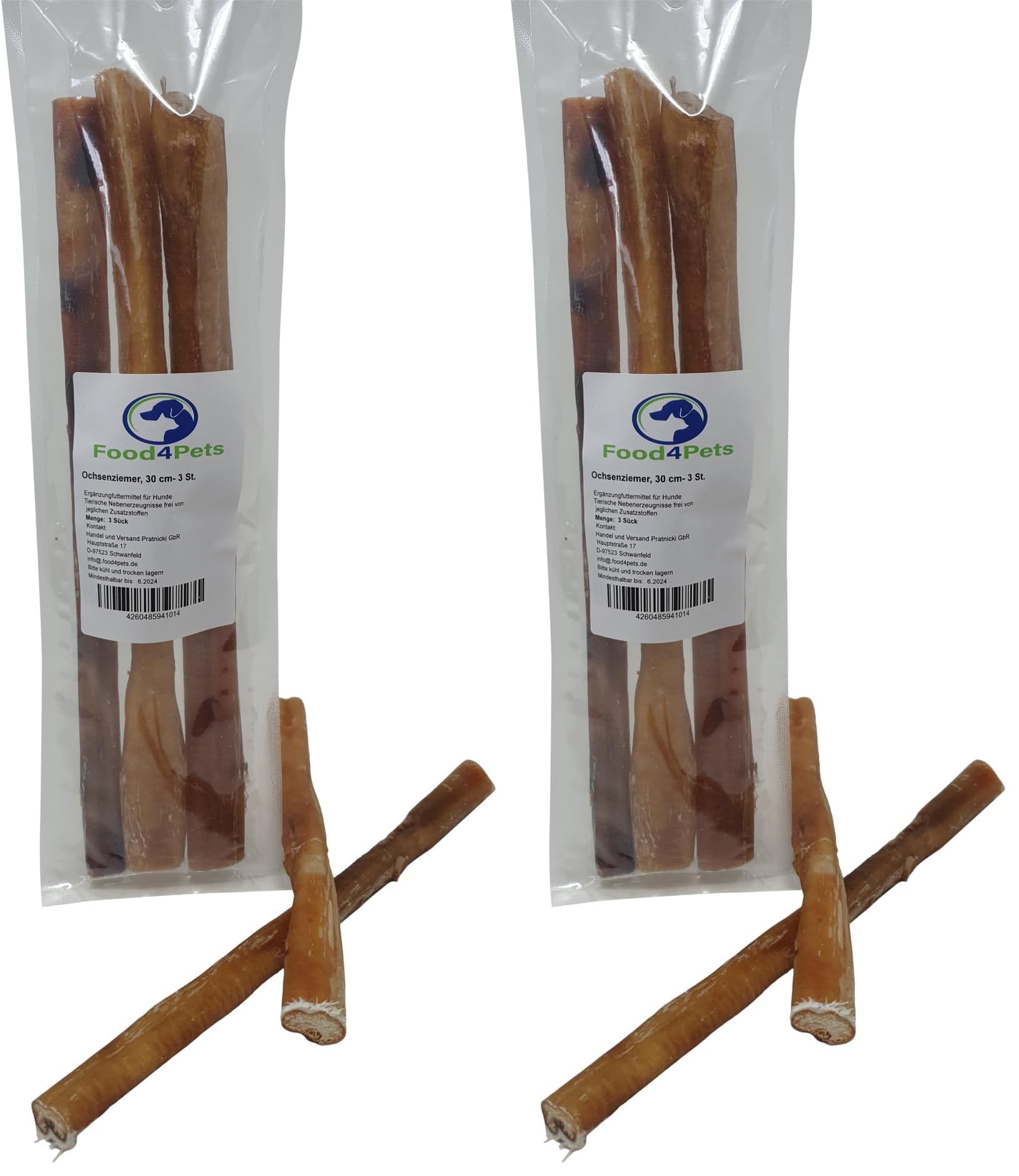 Ochsenziemer lang 3×30 cm – Hundeleckerli 150 g, zur Zahnpflege & Kaubeschäftigung, beliebter Kausnack für Hunde (Packung mit 2)