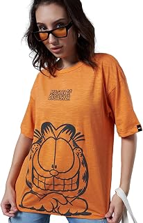 Bewakoof Air 1.0 Official Garfield Merchandise Women's 100% Cotton Graphic Print Oversized Fit Round Neck T-Shirt Price In India