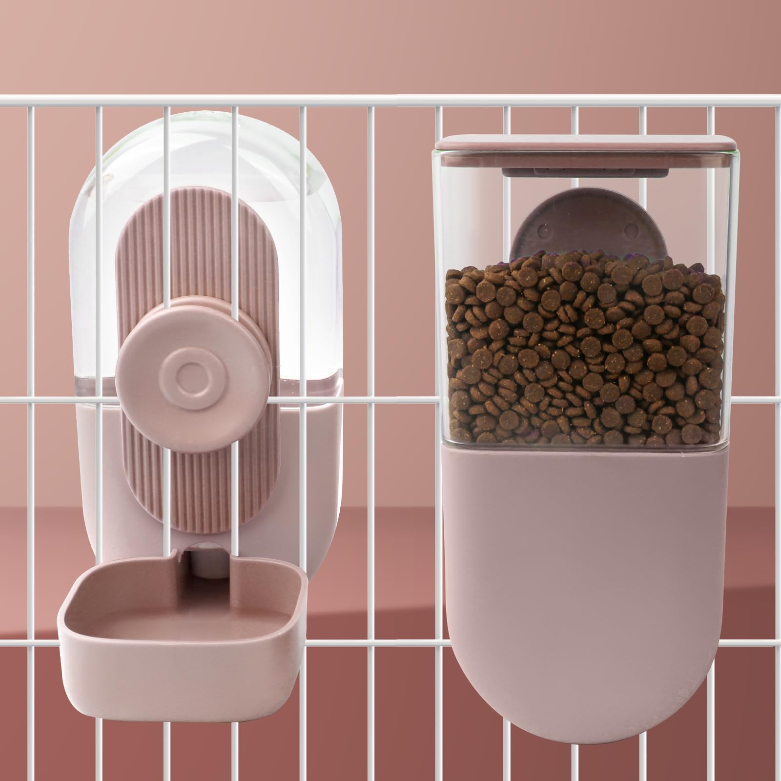 Distributore Automatico Di Cibo E Acqua,Distributore Di Cibo A Parete,Distributore Di Cibo per Animali Domestici per Cani Gatti Conigli, Cincillà, Porcellini D'india, Ricci E Furetti(rosa)
