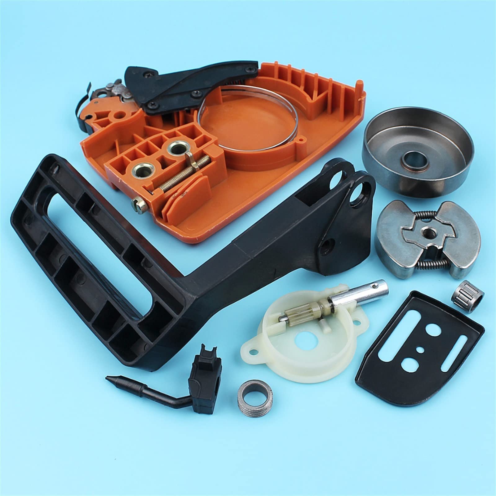 IWBR Cubierta de piñón de Freno de Cadena, Kit de Bomba de Aceite de Tambor de Embrague Apto for Husqvarna 136 137 141 142, Protector de Mango de Motosierra, Placa de Barra de Engranaje helicoidal