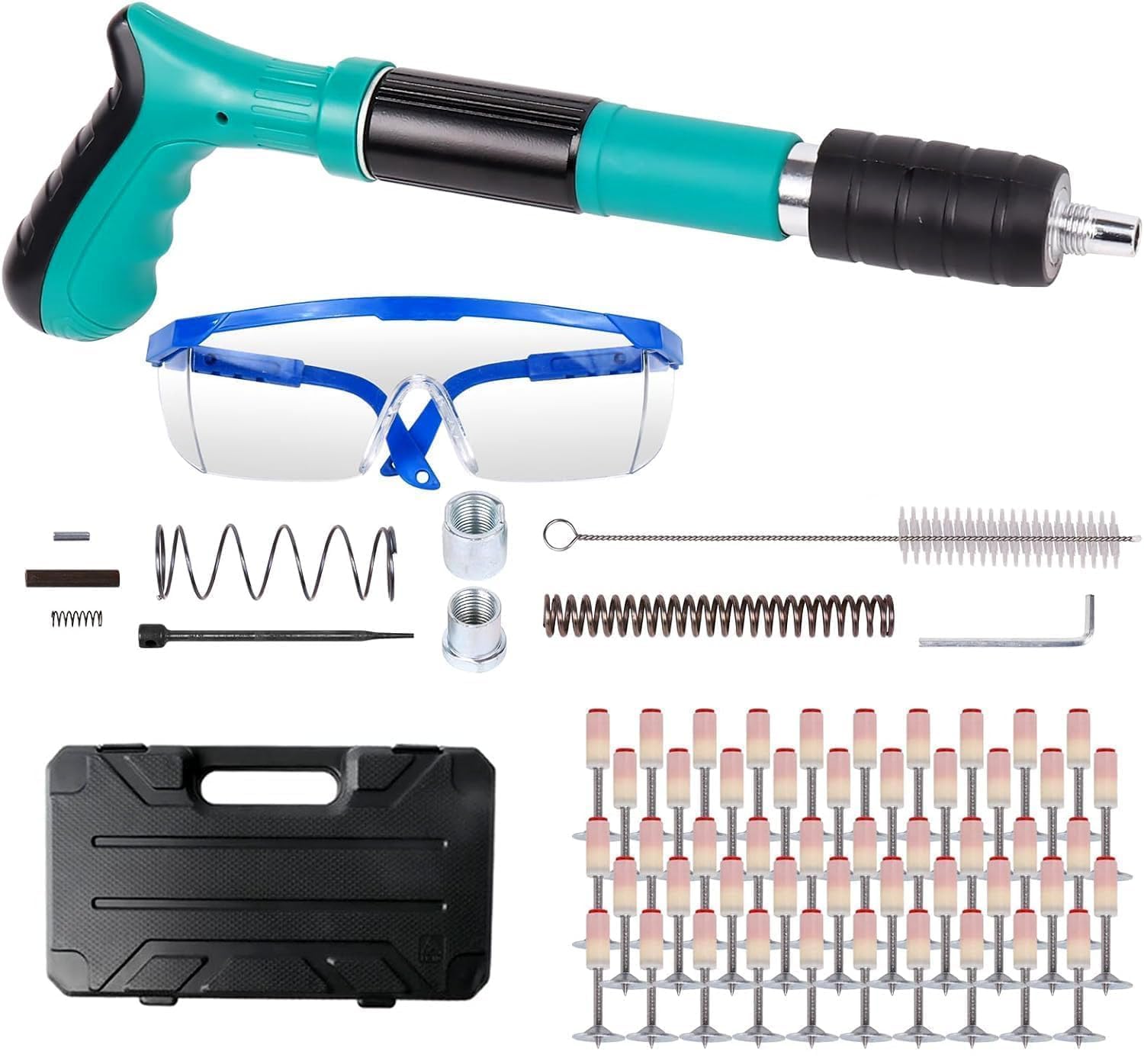 Heavy Duty Manual Nail Gun Kit for Concrete & Steel | Portable Hand Nailer Tool with [ 50+ Nails ], Safety Glasses & Carry Case | Wall Fastening Tool for Brick, Concrete, Wood & Metal-image-3