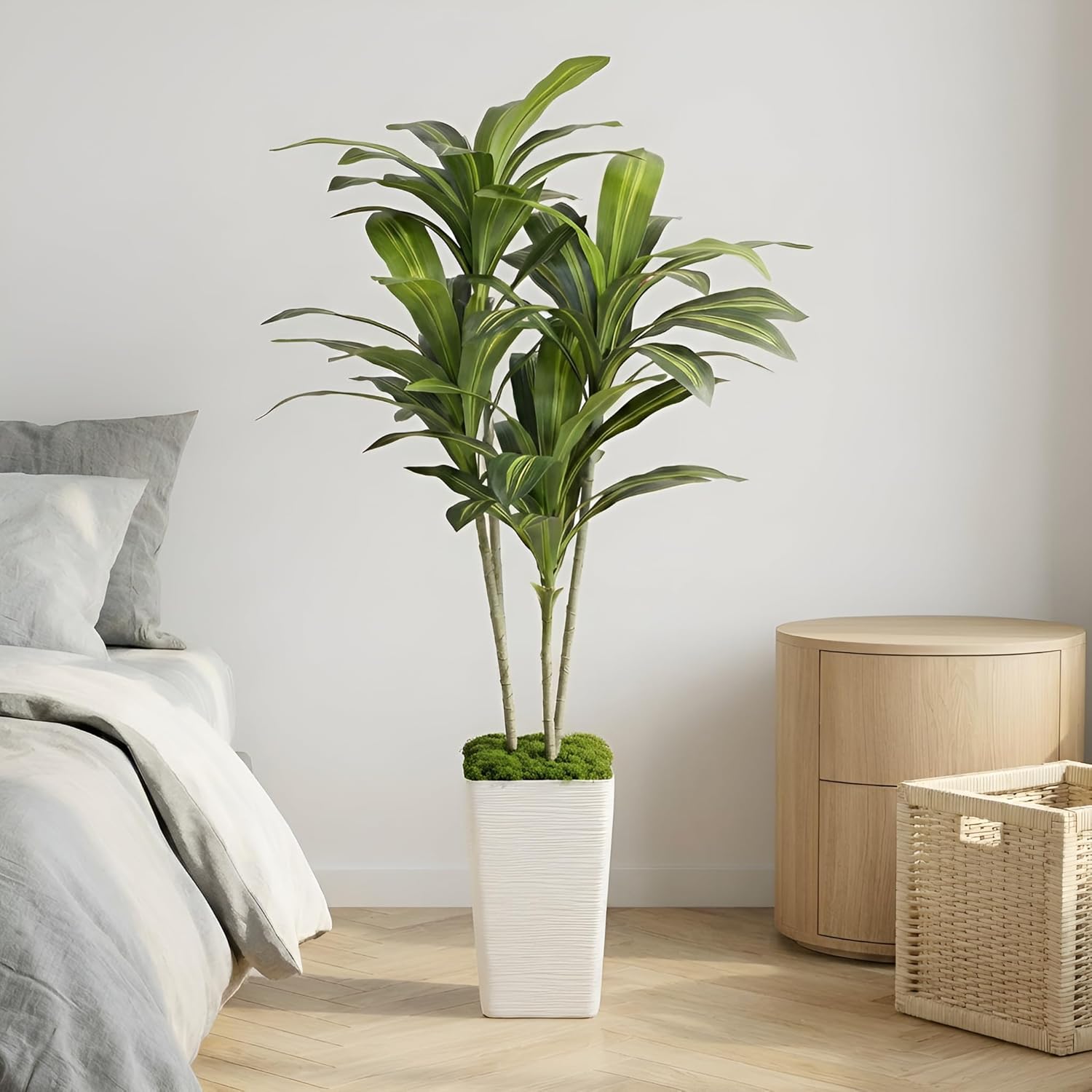 Artificial Dracaena Tree 5FT, Fake Tree with White Tall Planter - Faux Yucca Tall Fake Floor Plant in Pot - Artificial Plant for Home Office Living Room Decor Indoor