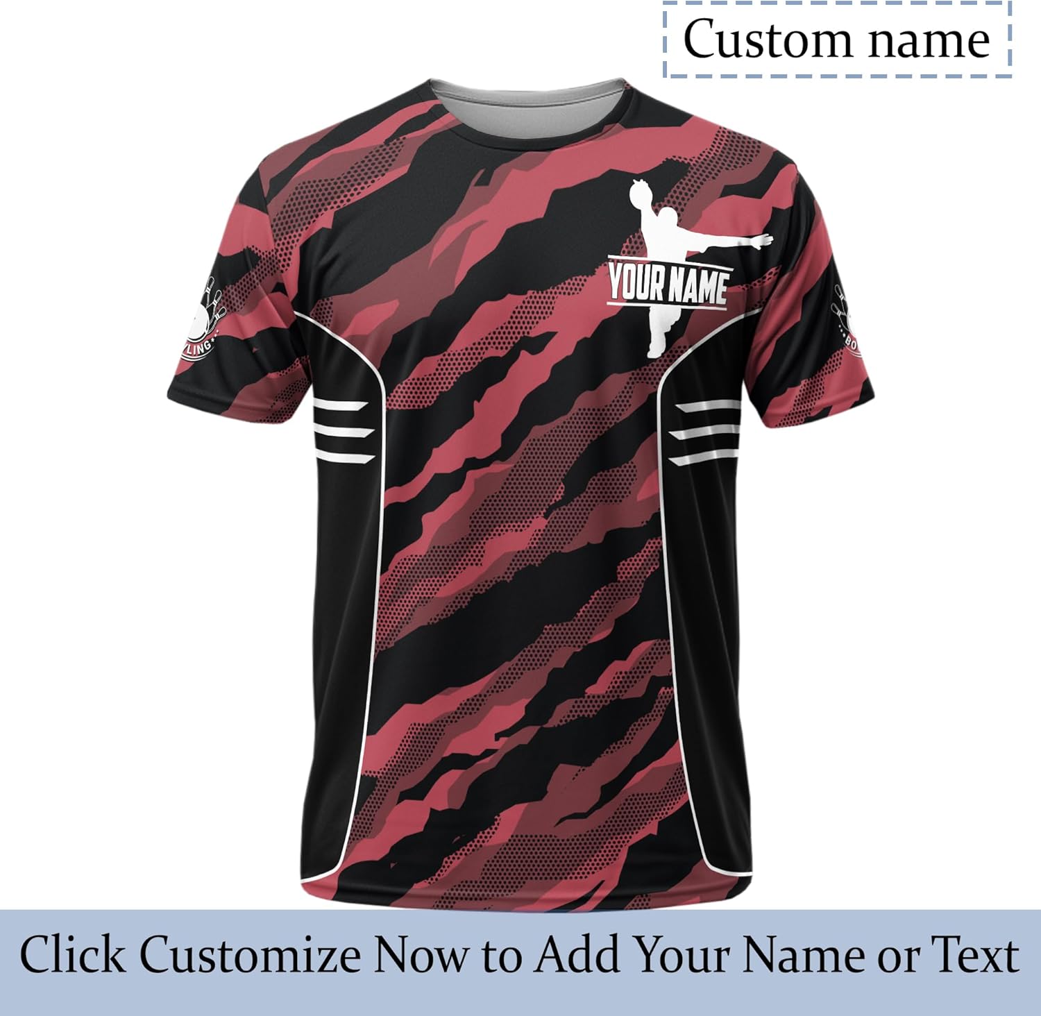 Mens Bowling T-Shirt Customized Bowling Pin Tee Shirt for Camouflage and Bowler 3 D Bowling Clothing