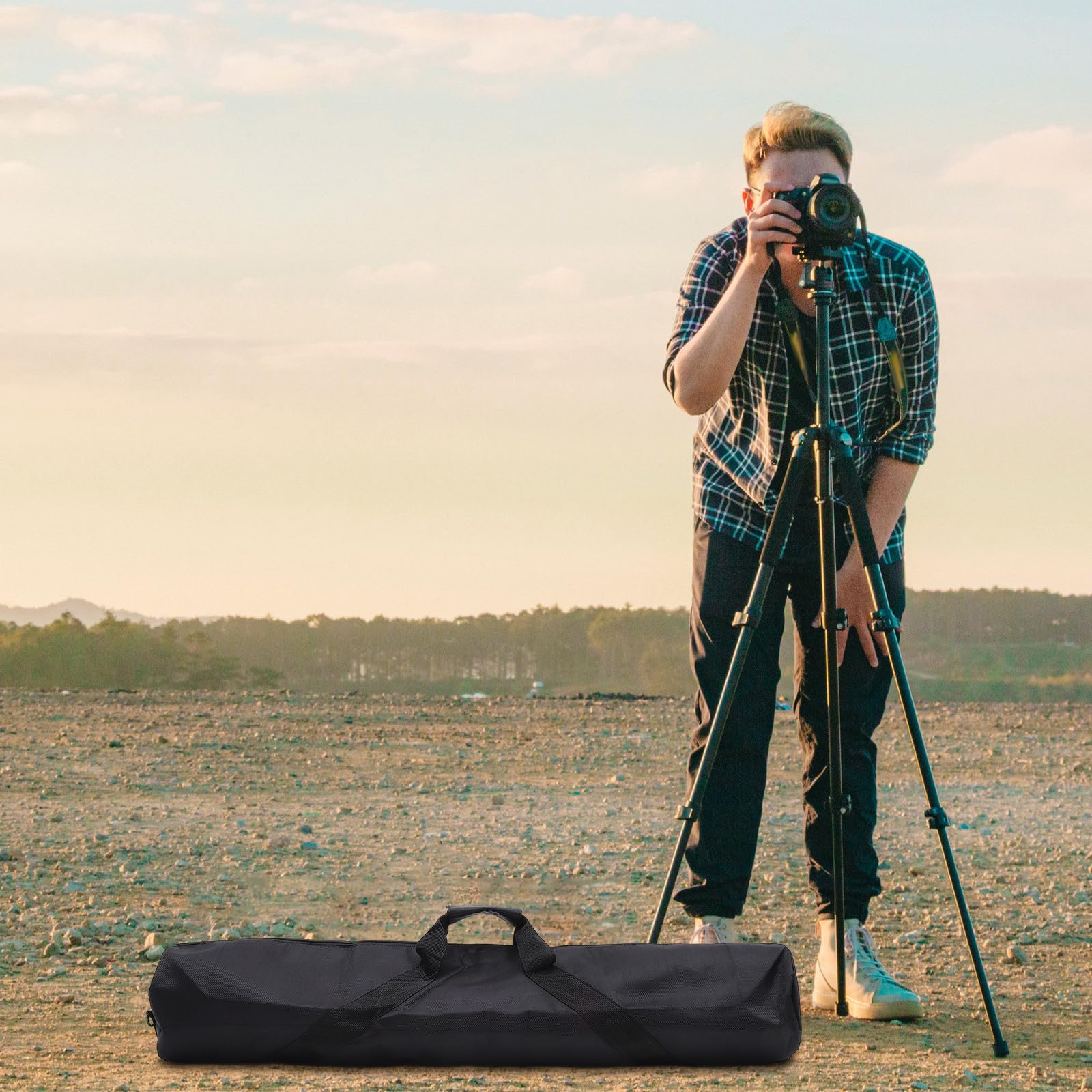 Borsa per Trasporto Treppiede e Stativi per Luci Oxford e Nylon Chiusura a Zip Versatile per Fotografia e Campeggio Nera