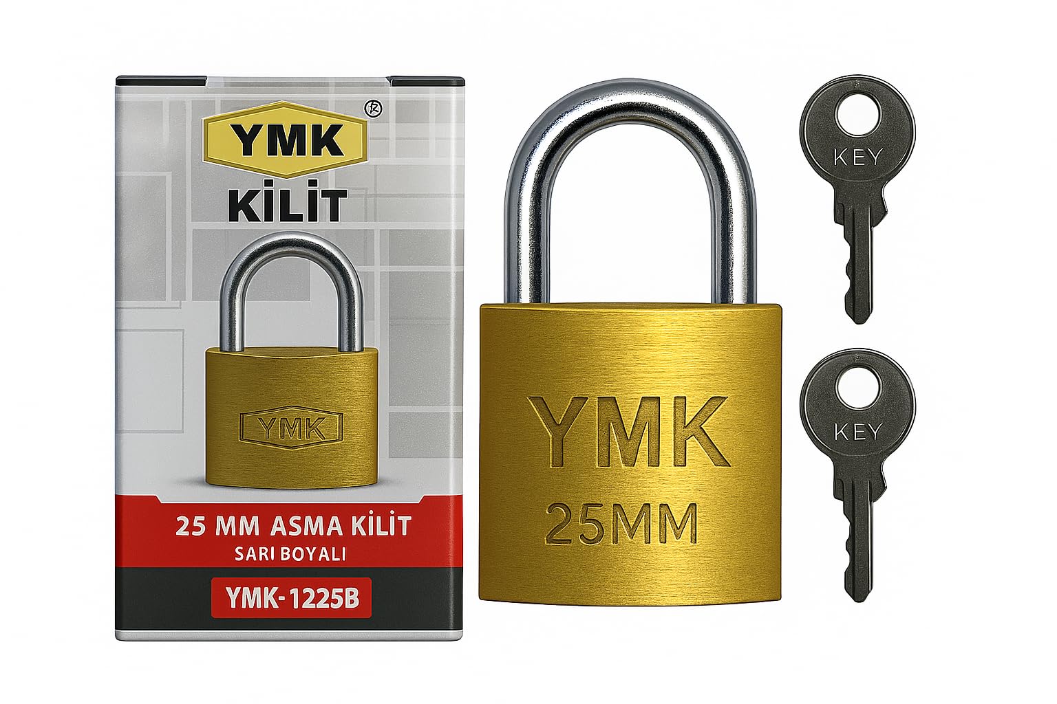 Proalet Yuma YMK Asma Kilit, Sağlam Döküm Gövdeli, Yedek Anahtarlı, Yüksek Güvenlikli, Paslanmaz Çelik Kulplu, Korozyon Dirençli, Kapı, Depo, Dolap ve Bahçe Kilidi (Kısa, Sarı, 25 mm)