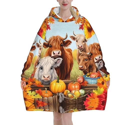 JCAKES Highland Cow Print Blanket Hoodie Wearable Blanket Hoodie For