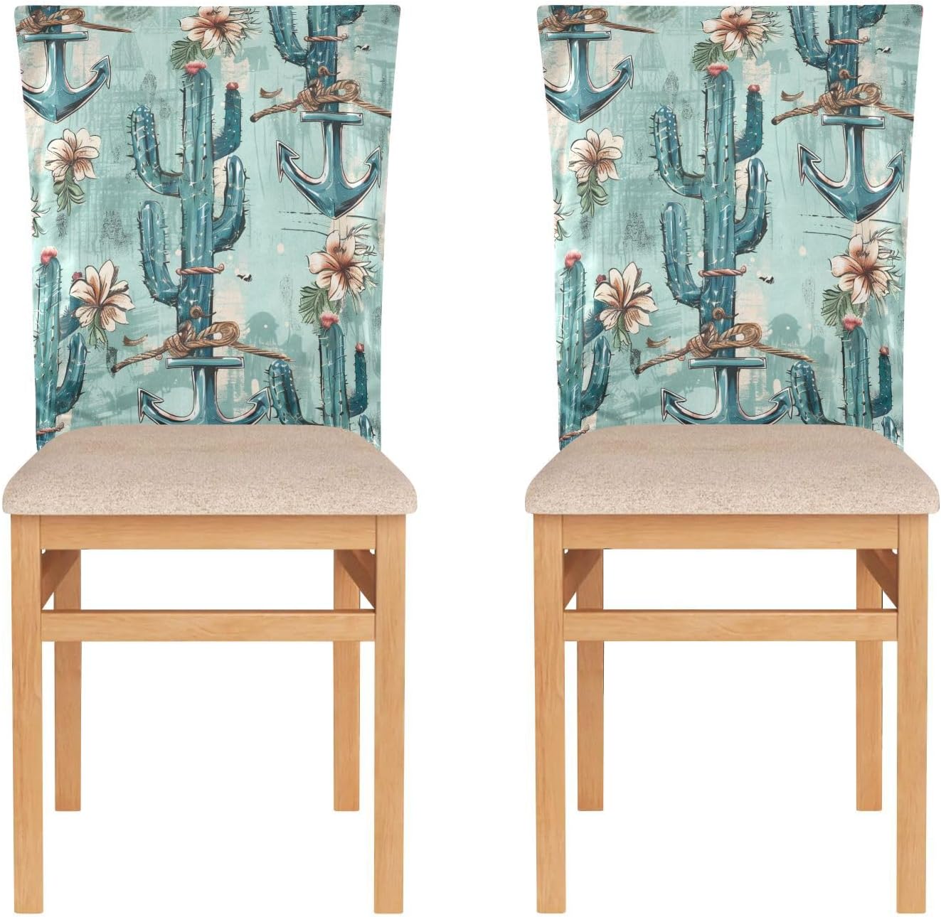 ALAZA Anchor Cactus Chair Back Cover Set of 6, Washable Reusable Removable Chair Slipcovers Decorative Chair Cover for Home Kitchen Wedding Party