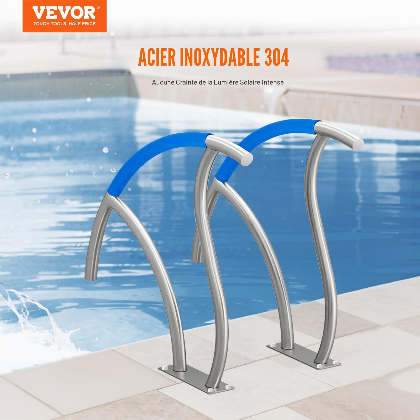 VEVOR Rampe Piscine, 1395x810 mm, Main Courante Piscine Acier Inoxydable avec Plaque de Base, 2PCS Barre d'Appui Sécurité Antirouille, Accessoires, pour Piscines, Intérieur, Extérieur, Terrasses, Spas