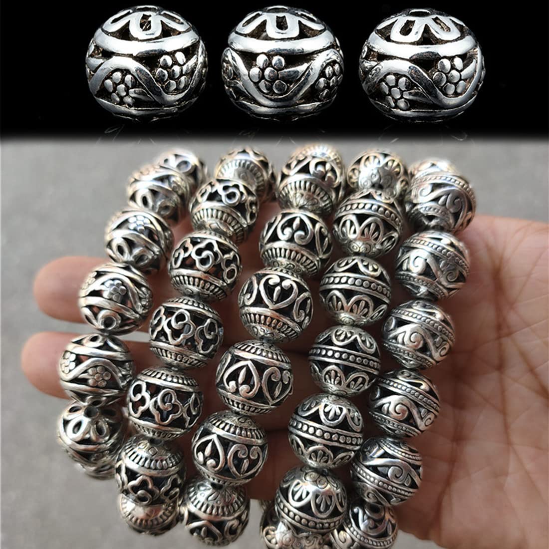 Perlin Set di 60 perline in metallo, colore argento, oro, argento antico, curvo, tubo da 34 mm, foro 2 mm, perline intermedie per la creazione di gioielli