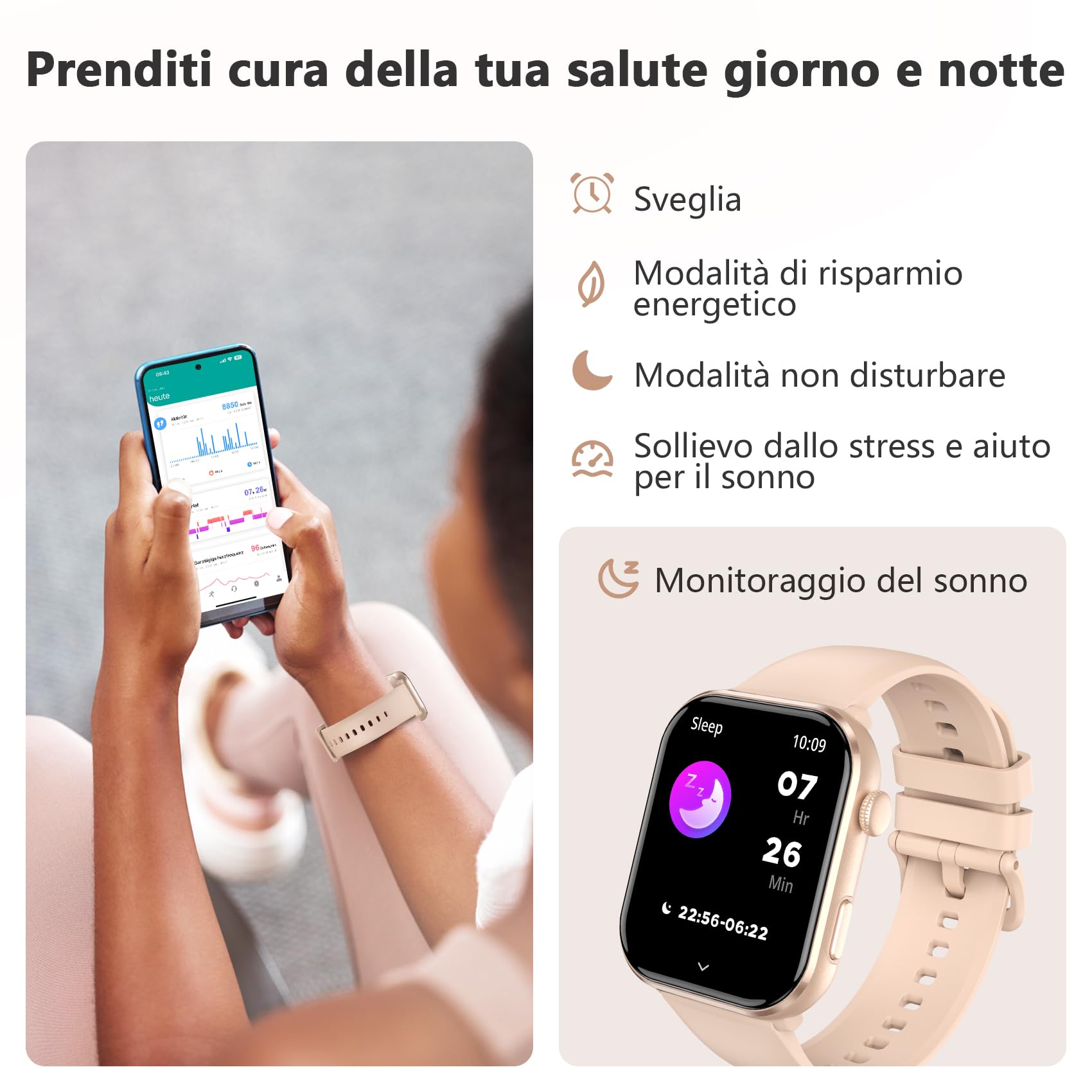 Blackview Smartwatch Donna Uomo, 1.96' HD AMOLED Orologio Intelligente Fitness, Effettua e Rispondi alle Chiamate/112+ Sportive/SpO2/Monitoraggio del Sonno/Cardiofrequenzimetro per Android IOS