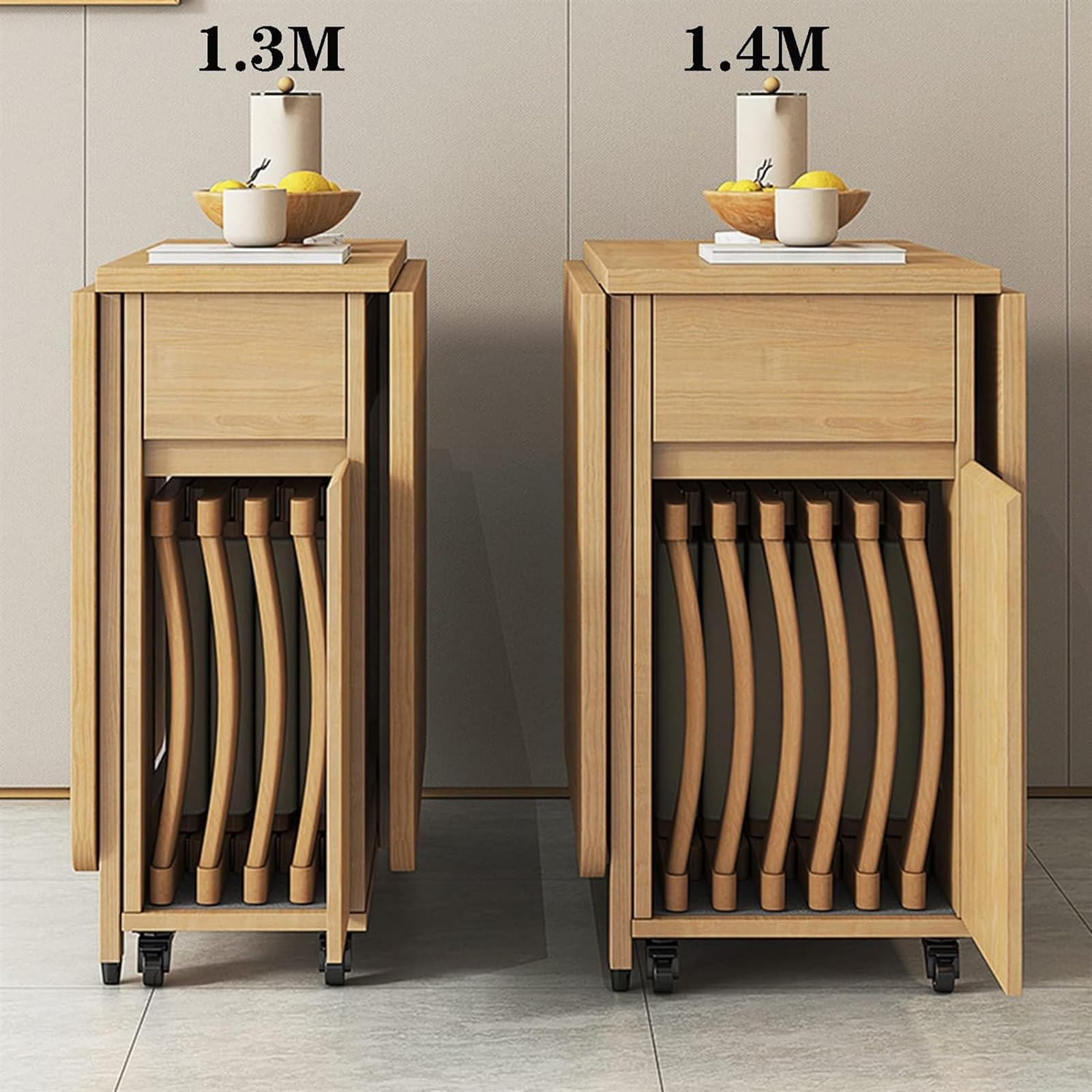 Zestaw składanych stołów, drewniany rozkładany ół z 6 krzesłami, mobilny ół do jadalni, salonu, restauracji - 1,4 m