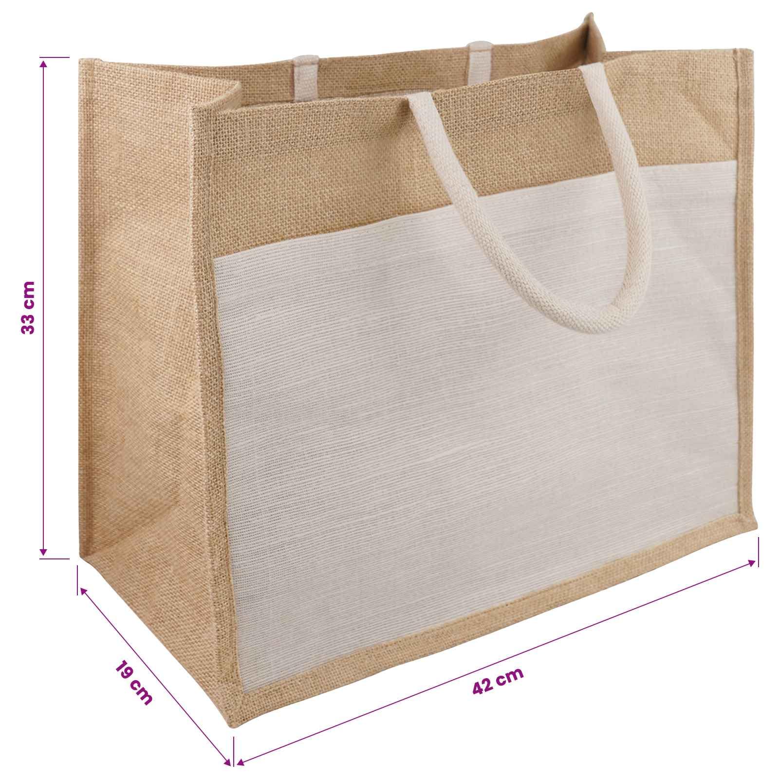 Jute-Handtaschen mit Tasche 5 Natürlich und Weiß