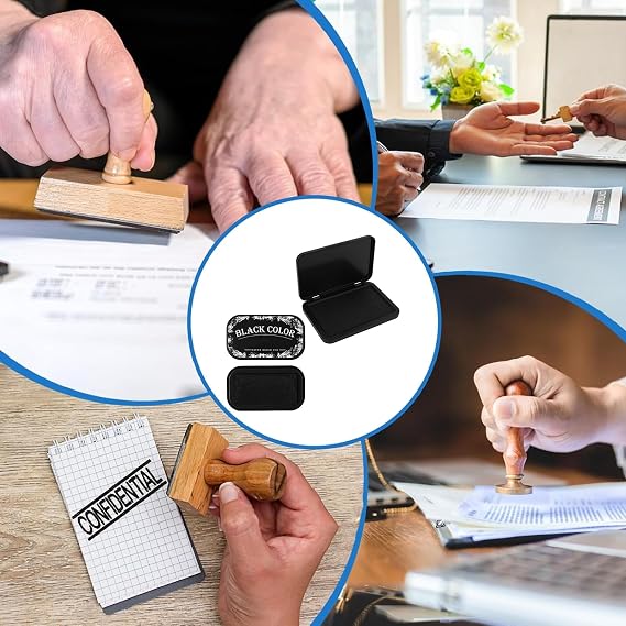 2 PCS Black Ink Pad, Ink Pads for Stamping, Professional Document Authentication, Fingerprint Ink Pad with Pattern and Solid Black Options, Suitable for Office and Craft Use